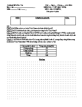 Đề kiểm tra một tiết học kì II Địa lí lớp 8 - Năm học 2016-2017 - Trường THCS Phú Túc